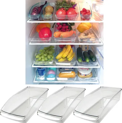 Immagine prodotto di Contenitore per frigorifero "3 pezzi" ( 33 x 15 x 8 cm ) Contenitore per frigorifero Lavabile in lavastoviglie - Contenitore di alta qualità con maniglia per la cucina
