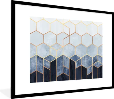 Produktbild von MuchoWow® Gerahmtes Poster Sechseck - Gold - Schablonen 80x60 cm - Poster mit Schwarzem Bilderrahmen Wandposter Rahmen Foto Bilder - Schlafzimmer-Dekorationen - Fotoposter