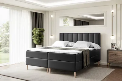 Produktbild von ALTDECOR Boxspringbett mit Holz Füßen, Matratze und Lattenrost, Boxbett, Topper, Polsterbett mit Bettkasten, Bett mit Stauraum H4-Matratze, Doppelbett - OTTA-FD- 140x200 - Schwarz Kunstleder