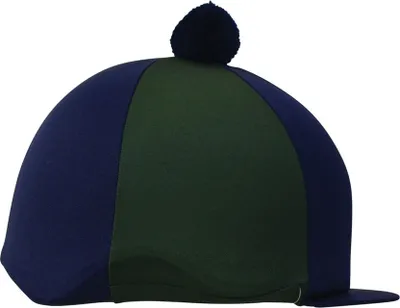 Produktbild von Hy Elasthan-Reithelmüberzug mit Bommel, seidig glänzend, zweifarbig BZ507 (Einheitsgröße) (Marineblau/Grün)