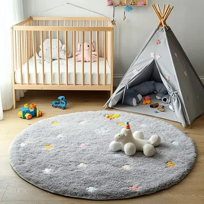 Produktbild von Runder Teppich für Wohnzimmer und Schlafzimmer mit rutschfester Unterseite