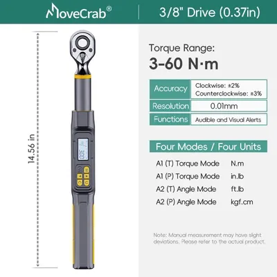 Produktbild von Drehmomentschlüssel, digitale Winkelmessung, anpassbare Funktionen, 3-60NM