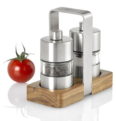 Immagine prodotto di Set da tavola "Minimill" per macinino di pepe e con macinino in Vetroceramica CeraCut®, acciaio inossidabile/legno di acacia/acrilico, dimensioni: lunghezza 9,2 cm, larghezza 4,5 cm, altezza 8,5 cm