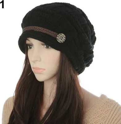 Produktbild von Damenmode Geflochtener Herbst Winter Warme Baggy Beanie Strick Häkel-Skimütze