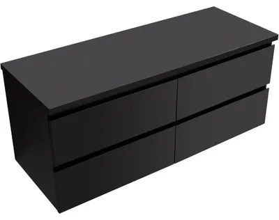 Produktbild von Badezimmerschrank Carole – matt schwarz + Waschtischunterbau Navira Pro – 36 mm – 140x51,6x46 cm