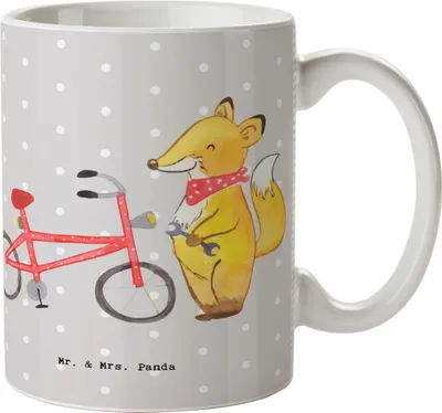 Produktbild von Mr. & Mrs. Panda Teetasse Zweirad Mechatroniker Herz - Grau Pastell - Geschenk, Bedruckte Tasse, Kaffeebecher, Trinkbecher, Kaffeetasse