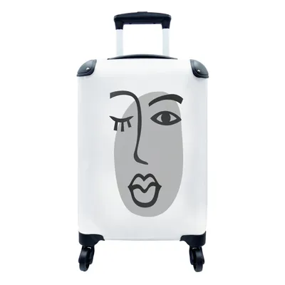 Produktbild von MuchoWow® Koffer Handgepäck Trolley Rollkoffer Kleine Reisekoffer mit 4 Rollen - Gesicht - Frau - Schwarz - Weiß - Cabin Size < 55x40x23 cm & 55x40x20 cm - Fotokoffer - Kabinenkoffer - Boardgepäck - Reise-Box - Reisekoffer - Reisegepäck - Koffer mit Bild - Trolley für Kinder