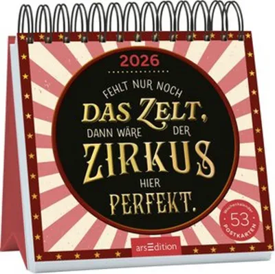A desk calendar with a circus-themed design.