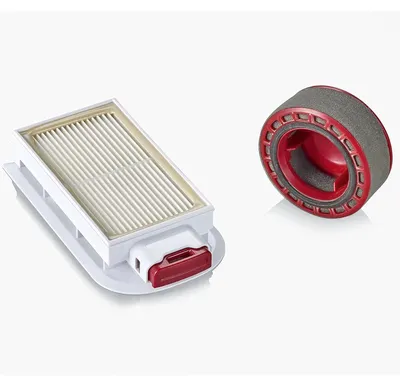 Productafbeelding van SEVERIN 1x E12 uitlaatfilter en 1x motorbeschermingsfilter ZB 7225, van kunststof, rood-wit. Stofzuigeraccessoire, stofzuigerfilter, stofzuigermotorfilter