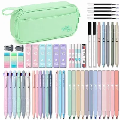 Productafbeelding van Schoolset met 56 Stuks en Schattig Etui - Mintgroen