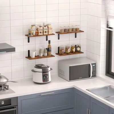 Produktbild von Wandregal Set von 4 Schwimmenden Regalen für Wohnraumdekoration (Braun und Schwarz)