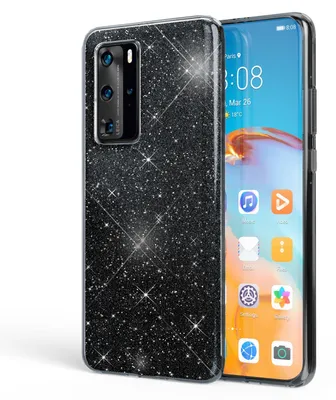 Produktbild von NALIA Glitzer Handyhülle für Huawei P40 Pro, Glitzer Handy Hülle Cover Schutz Tasche Schwarz