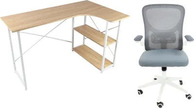Produktbild von Set Schreibtisch Quest Sonoma Eiche + Stuhl APA Grau