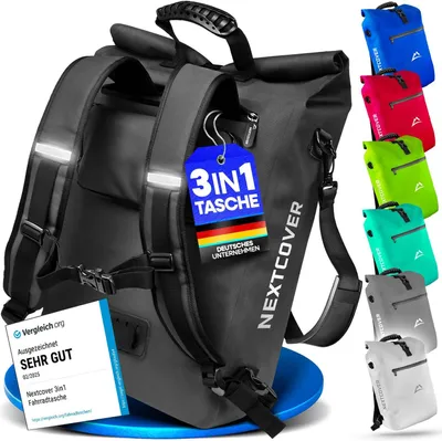 Produktbild von NEU 3in1 Fahrradtasche für Gepäckträger [PVC frei] - Gepäckträgertasche, Fahrradtasche Rucksack und Umhängetasche 25L I Fahrrad Tasche wasserdicht