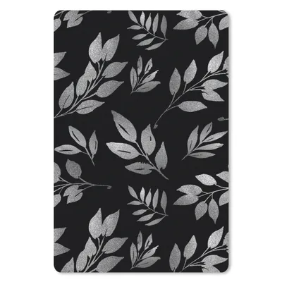 Produktbild von MuchoWow® Mauspad Mousepad Muster von Zweigen mit Blättern auf schwarzem Hintergrund - schwarz und weiß 40x60 cm - Mousepads - Maus Mat - Pad - Mausunterlage - Schreibtisch Accesoire