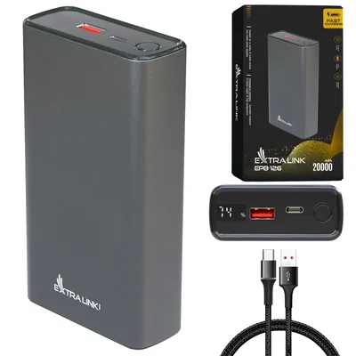 Obrázek produktu pro Extralink Powerbank 20000mAh Silver 45W USB-C Lithium Polymer Battery Power bank Vysoká kapacita Rychlé nabíjení Rychlá nabíječka Nabíjení Funkce rychlého nabíjení