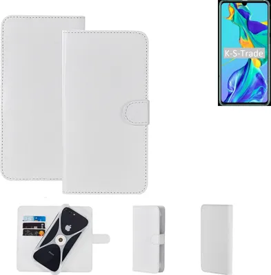 Produktbild von K-S-Trade Handy Hülle Schutz Hülle kompatibel mit Huawei P30 Cover Case Bookstyle Bumper weiß 1x