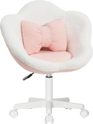 Imagen del producto de Silla de escritorio para niños, giratoria con estampado de flores y ruedas de 360°, color rosa claro