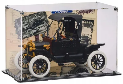 Produktbild von Blacked Brick Vitrine mit bedruckter Rückwand für LEGO® 11376 ICONS – Ford Model T