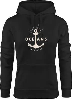Produktbild von Hoodie Damen Anker Motiv maritim Schriftzug Oceans Kapuzen-Pullover Neverless® schwarz L