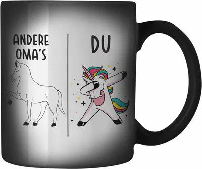 Produktbild von Trendation - Oma Farbwechsel Zauber-Tasse Lustig Geschenk mit Spruch Beste Großmutter Karabiner Farbwechsel Zauber-Tasse Edelstahl Einhorn (Schwarz)