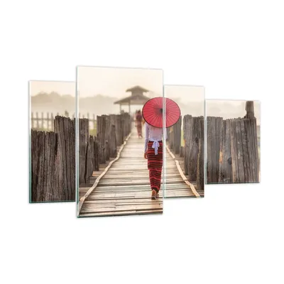 Produktbild von Bilder auf glas - 4 Teile - Birma Regenschirm Brücke - 120x70cm - Glasbilder - Wandbilder - Bilder - zum Aufhängen bereit - Wanddekoration aus Glas - Glas Bilder - Wandbild auf Glas - GDL120x70-4261