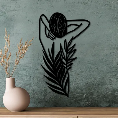 Immagine prodotto di Wallity, Donna fiore, accessorio decorativo da parete in metallo, 100 % METALLO, nero, 42 x 70 cm