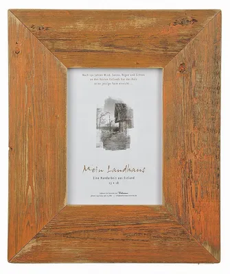 Produktbild von Landhaus Bilderrahmen 60x80 cm aus recyceltem Alt-Holz in Orange, Vintage Rustikal, 7 cm Leiste