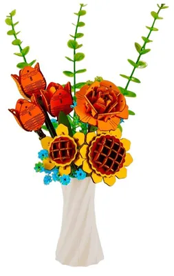 Produktbild von Holz Blumenstrauß DIY Orange - Blumen aus Holz mit Vase 3D Puzzle ab 10 Jahren