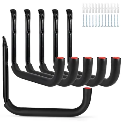 Image de Crochets de garage, crochets muraux de garage, crochets de garage, crochets muraux à visser, crochets pour charges lourdes, supports muraux, supports pour outils de jardinage, pour outils de jardinage, échelles, vélos, lot de 6, 25 x 23 cm