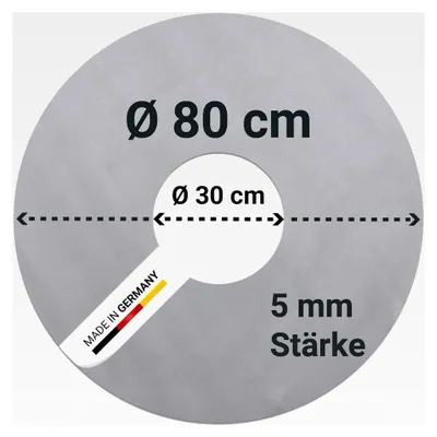 Produktbild von Feuerplatte mit 80 cm Durchmesser und 30 cm Loch | Grillring aus 5,0 mm Feinkornstahl | Für Feuertonne, Feuerschale, Fassgrill, Kugelgrill | Große Öffnung | Hergestellt in Deutschland