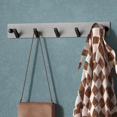 Produktbild von Mai & Mai Kleiderhaken Wandgarderobe Wandhaken aus Edelstahl mit 5 Haken Garderobenleiste Garderobenhaken 30cm Matt schwarz + Nickel gebürstet Stalo-05