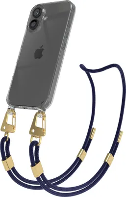 Produktbild von EAZY CASE Handykette für Apple iPhone 16, Transparente Silikonhülle mit Band, Clear Case, abnehmbar in  Blau