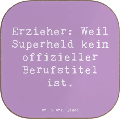 Produktbild von Mr. & Mrs. Panda Untersetzer Tasse Spruch Erzieher Superheld - Lavendeltraum - Geschenk, Geschenke für Berufstätige, Gläser, Coaster, kreative, Berufsalltag, Zuneigung