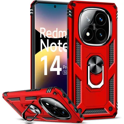 Image de Coque pour Xiaomi Redmi Note 14 Pro 5G (pas pour 4G) Protection Rigide Antichoc Anti-Rayures avec Anneau - Rouge
