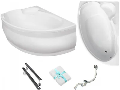Obrázok produktu pre Aqua For You | Vaňa Besco – 155 x 95 cm – antibakteriálny obklad – lichobežníkový tvar – chrómový sifón – s obkladom – s nožičkami