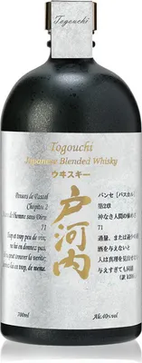 A bottle of Togouchi Japanese Blended Whisky against a white background.