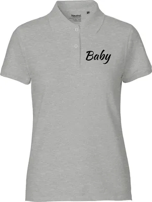 Produktbild von Huuraa Damen Polo Shirt Baby Schriftzug S Sport Grey Bio Baumwolle Fairtrade Poloshirt Geschenkidee