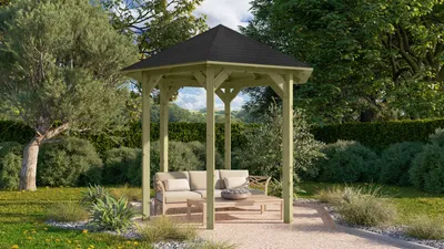 Produktbild von Pavillon Holz Gartenpavillon Gartenlaube Lissabon im Set mit Schindeln kesseldruckimprägniert 235x208x280 cm