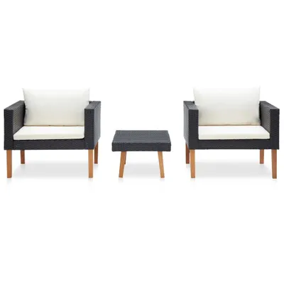 Immagine prodotto di vidaXL Set 3 pezzi da giardino con cuscini in polirattan nero