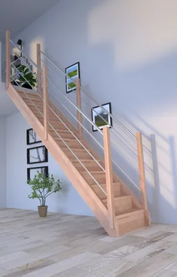 Produktbild von Holztreppe Mykonos Gerade-Buche-Holz-Edelstahl Geländer-beidseitig-mit Setzstufen