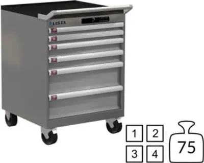 Produktbild von Lista Schubladenschrank - fahrbar - 78.494.521 - 840 x 564 x 572 mm (HxBxT) - 6 Schubladen - 75 kg - Code Lock - NCS S 6502-B/RAL 7035