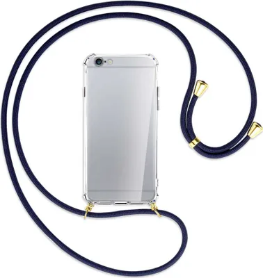 Produktbild von Handykette Backcover-Schutzhülle mit Band (Metall goldfarben) für Apple iPhone 6 / 6S - dunkelblau