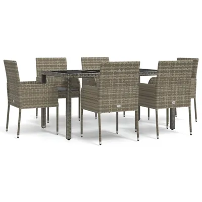 Produktbild von vidaXL 7-tlg. Garten-Essgruppe mit Kissen Grau Poly Rattan