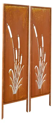 Produktbild von SucceBuy Paravent 50x160 cm im 2er-Set, Raumteiler aus Metall mit Erdspießen und Kohlenstoffstahlplatten, Sichtschutz und dekorative Trennwand für Garten, Terrasse, Hof und Balkon