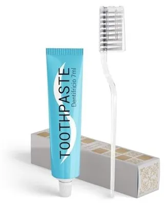 Immagine prodotto di Set da bagno da 20 pezzi, composto da spazzolino e dentifricio, ideale per hotel