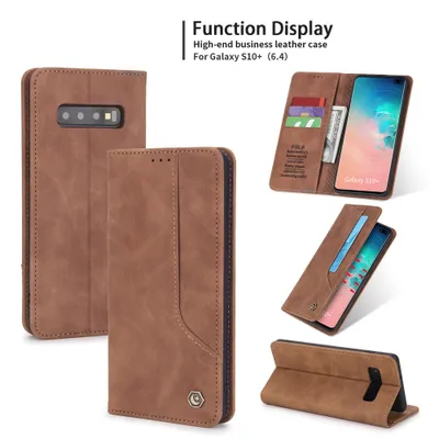 Obrázek produktu pro RetroPolyuretankožené pouzdro pro Samsung Galaxy S10 Plus peněženkový design pouzdro s držákem na karty a stojánkem Hnědý