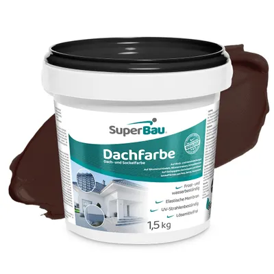 Produktbild von Superbau Dachfarbe Braun 1,5kg, Sockelfarbe WASSERDICHT, Fassadenfarbe für Außen, Dachbeschichtung für Blechdach, Bitumen, Dachpappe, Schindeln, Putz