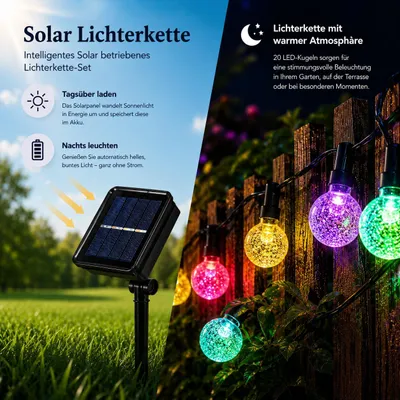 Produktbild von Solar Lichterketten Garten, 5m 20LED Kristallkugel, H094 Bunt