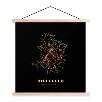 Produktbild von MuchoWow® Textilposter Bielefeld - Gold - Karte - Stadtplan 40x40 cm mit holzfarbenen Rahmen - Posterleiste